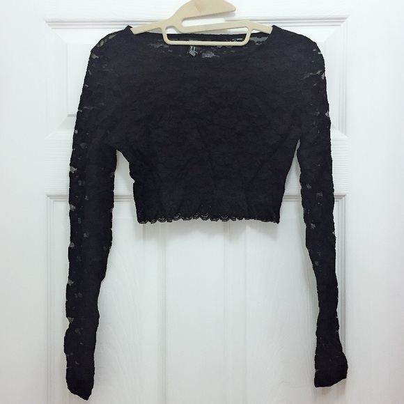 Black Lace Long Sleeve Top (F21) - Picture 1 of 2